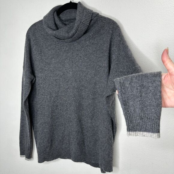 Three Dots 100% Cashmere Carbon Gray Boxy Turtle Neck Long Sleeve Sweater Small - Picture 4 of 10